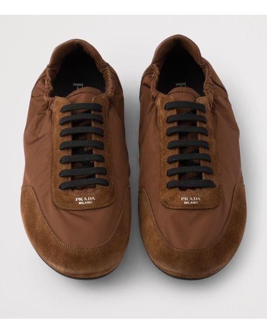 Prada Brown Re-Nylon-Suede Collapse Sneakers for men
