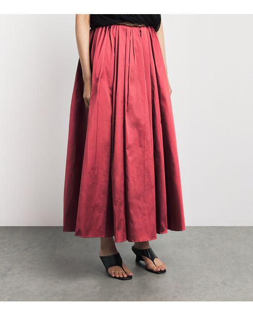 Abadia Red Elodie Pleated Midi Skirt