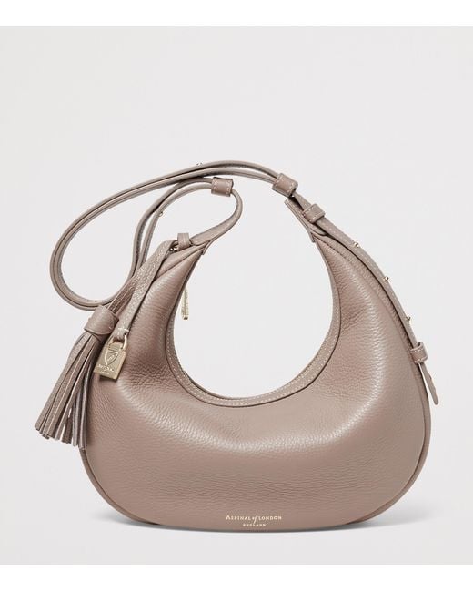 Aspinal Gray Small Leather Soho Crescent Shoulder Bag