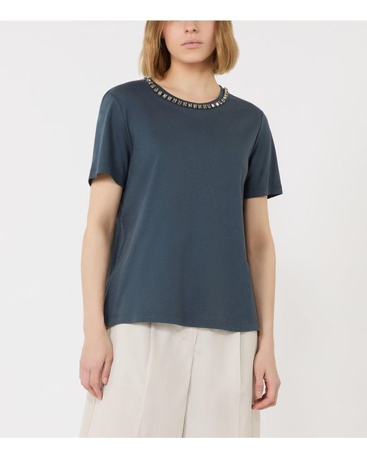 Max Mara Blue Embellished Jersey T-Shirt