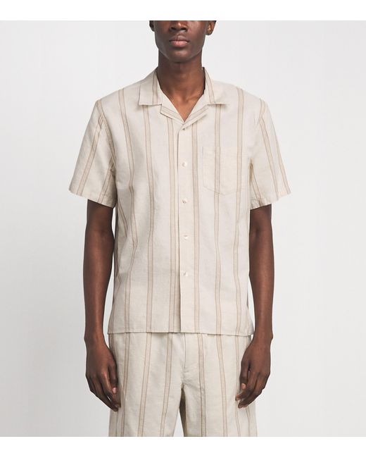 Vince White Cotton-Hemp Stripe Shirt for men