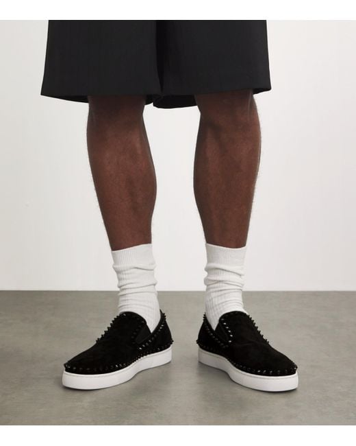 Christian Louboutin Black Pik Boat Studded Suede Sneakers for men