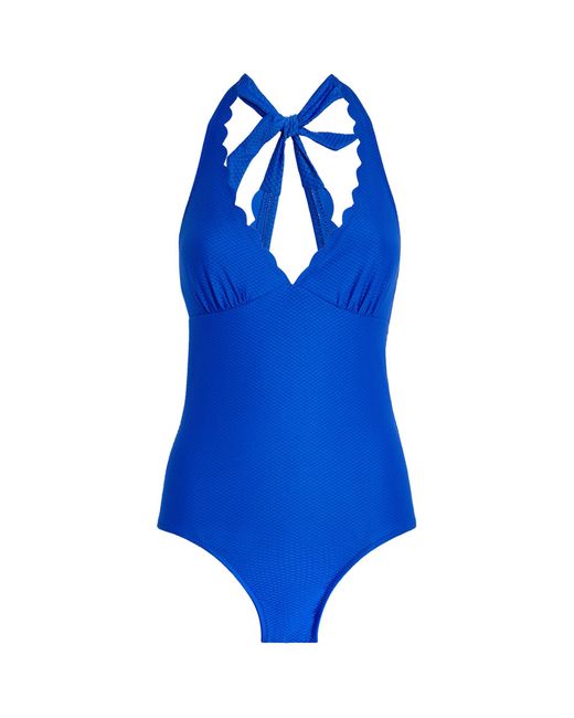 Heidi Klein Blue Forio Scallop Halterneck Swimsuit