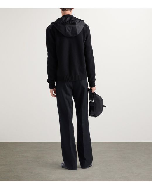 Prada Black Wool-Cashmere-Sleeve Zip-Up Hoodie for men
