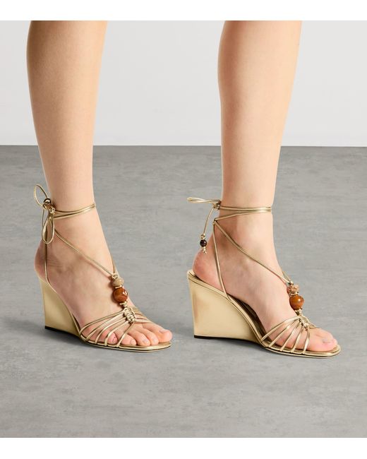 Jimmy Choo Lova 85 Metallic Leather Wedge Sandals