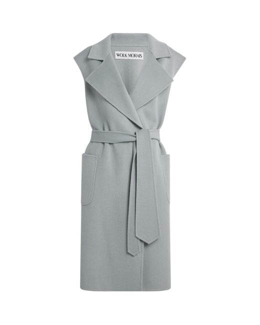 Wolk Morais Gray Cashmere Sleeveless On Set Wrap Coat