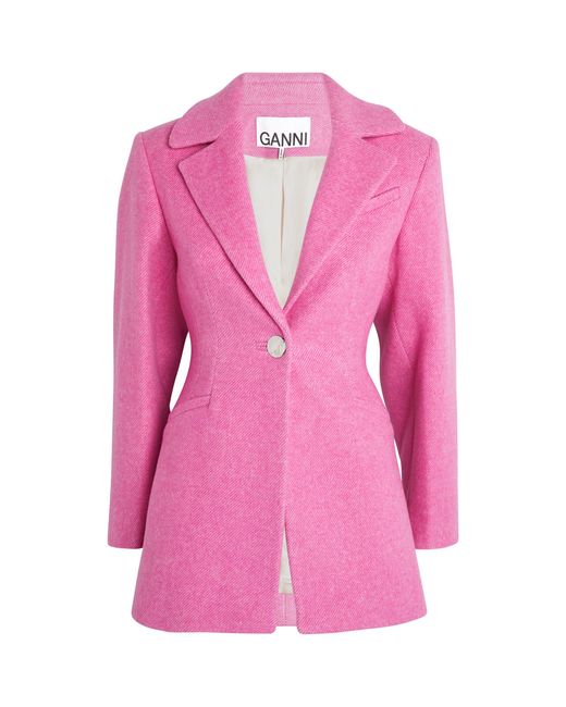 Ganni Pink Wool-blend Blazer