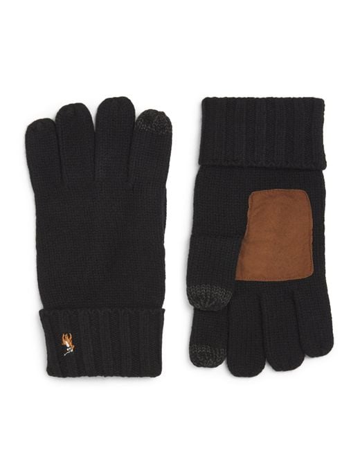 Polo Ralph Lauren Black Merino Touch Screen Gloves for men