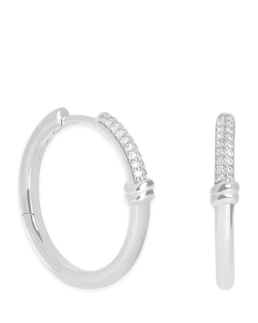 Astrid & Miyu White Rhodium-Plated Pavé Knot Hoop Earrings