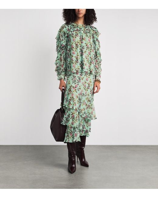 Ulla Johnson Green Silk Ruffled Willow Blouse