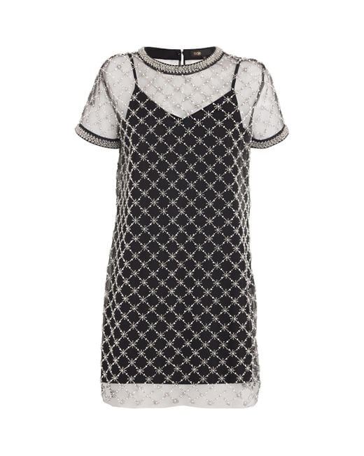 Maje Black Mesh Beaded Mini Dress