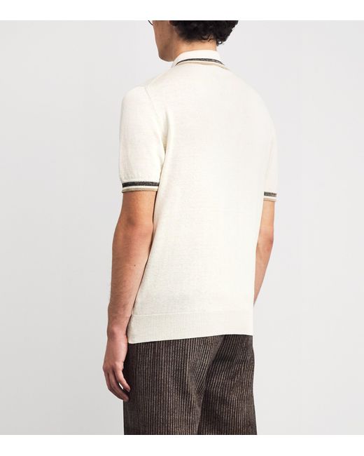 Isaia White Silk-Linen Polo Shirt for men