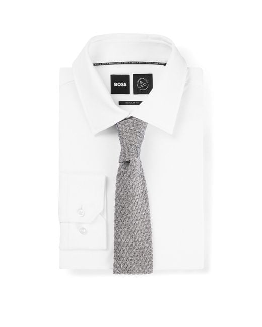 Boss White Silk Knitted Straight Tie for men