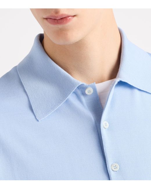 Prada Blue Superfine Fleece Wool Polo Shirt for men