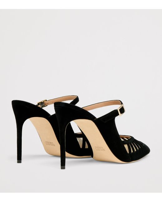 Malone Souliers Black Suede Bardot Cut-Out Heeled Mules 90