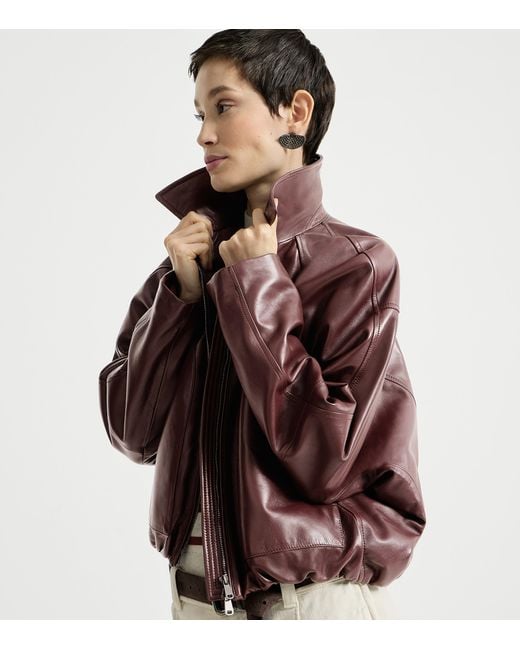 Brunello Cucinelli Purple Nappa Leather Jacket
