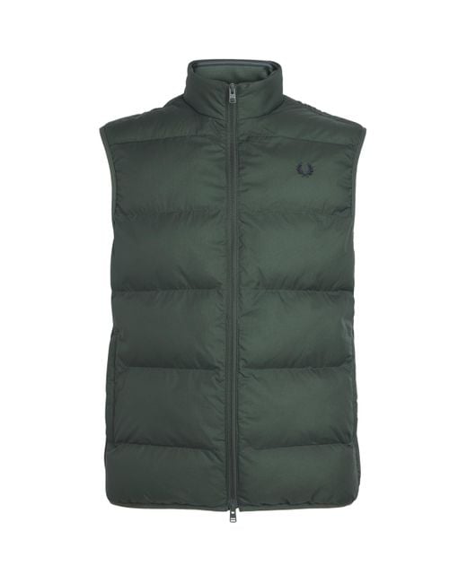 Fred Perry Green Padded Logo Gilet for men