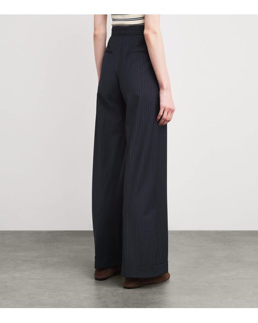 Claudie Pierlot Blue Wool-Blend Stripe Tailored Trousers