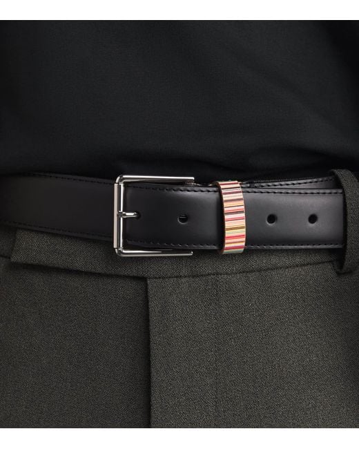 Paul Smith Black Leather Stripe Loop Belt for men