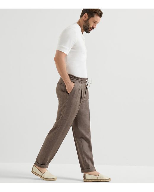 Brunello Cucinelli Brown Drawstring Leisure Trousers for men