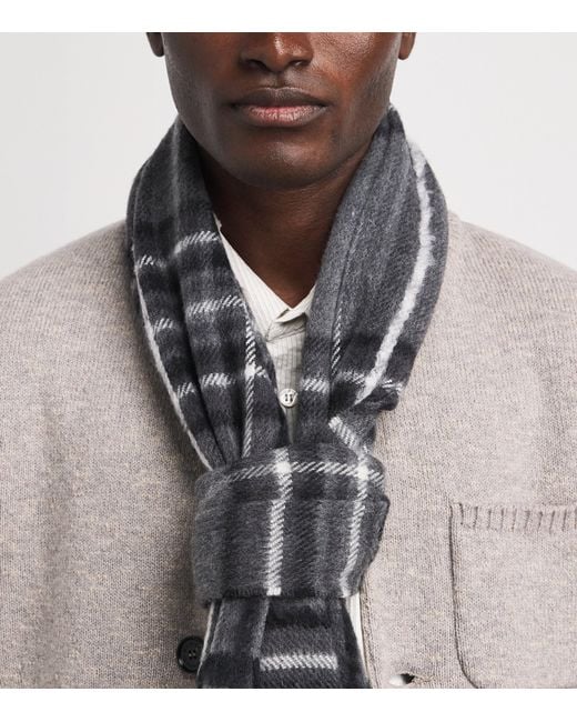 Johnstons Gray Cashmere-Silk Tartan Scarf for men