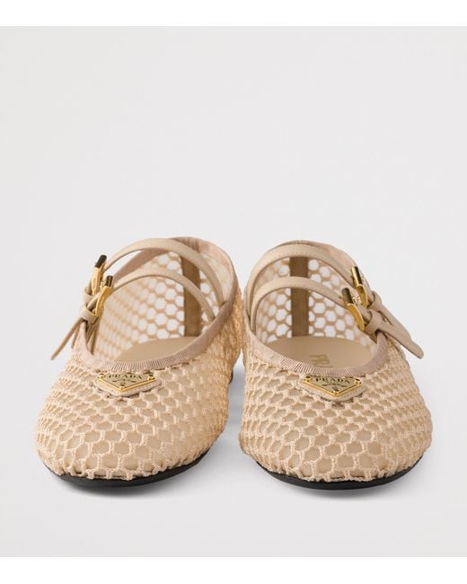 Prada Natural Mesh Triangle Ballet Flats