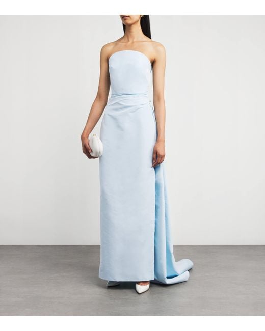 Monique Lhuillier Blue Draped Off-The-Shoulder Gown