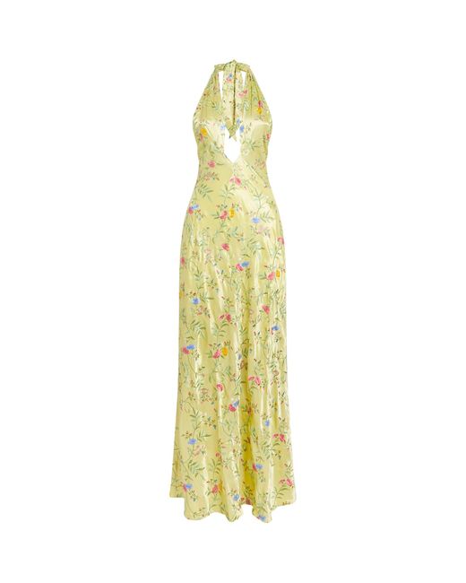 Rixo Metallic Satin Floral Dune Maxi Dress