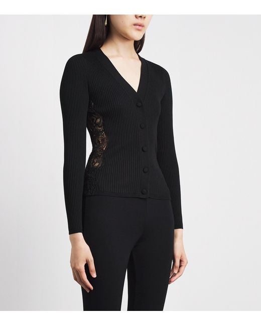 Sandro Black Ribbed Lace-Trim Cardigan