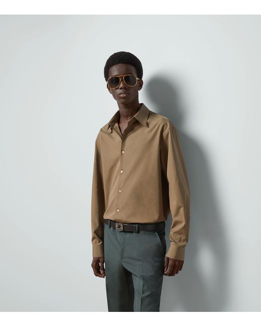 Gucci Natural Poplin Gg Embroidered Shirt for men