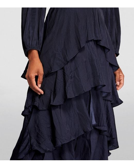 Maje Blue Ruffled Midi Dress