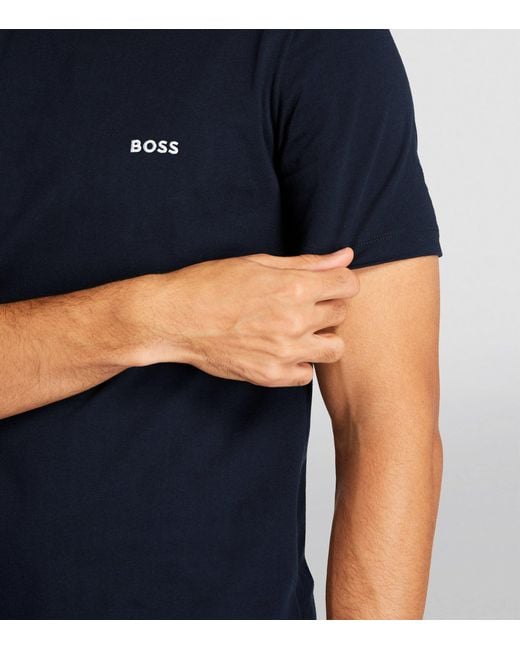 Boss Blue Logo-Embroidered T-Shirt for men