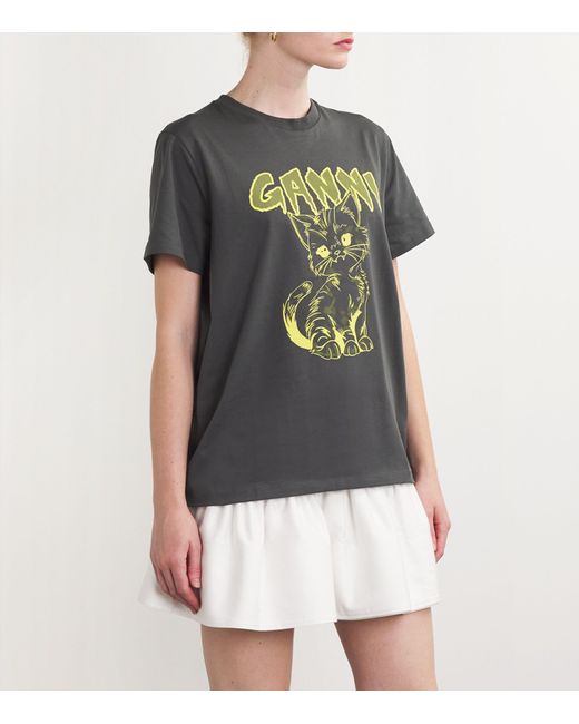 Ganni Gray Cat Print T-shirt