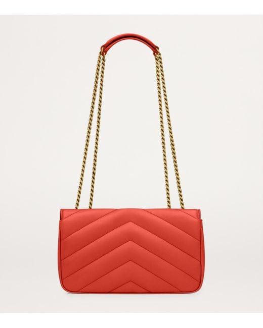 Saint Laurent Red Small Leather Loulou Shoulder Bag