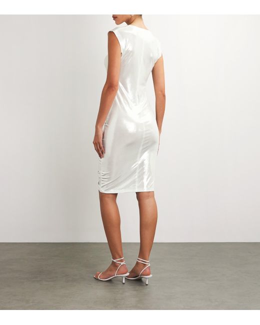 Norma Kamali White Lamé Ruched Midi Dress