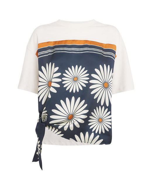 Sandro Blue Cotton Floral Print Scarf T-Shirt