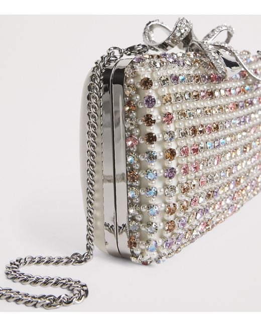 Self-Portrait Gray Crystal-Embellished Clutch Bag