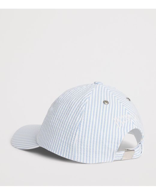 Vilebrequin White Seersucker Stripe Turtle Baseball Cap for men