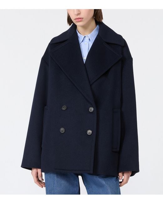 Weekend by Maxmara Blue Virgin Wool Short Coat