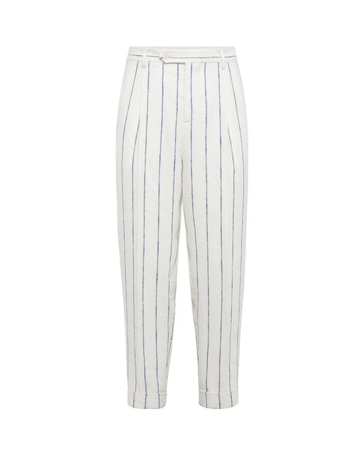 Brunello Cucinelli White Linen-wool Chalk-stripe Trousers for men