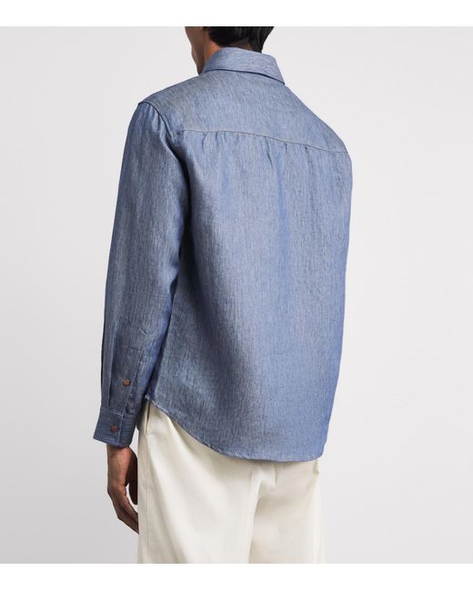 God's True Cashmere Blue Linen Denim Shirt for men