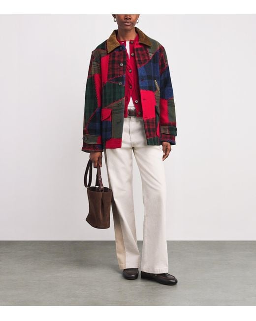 Polo Ralph Lauren Red Wool-Blend Patchwork Chore Jacket
