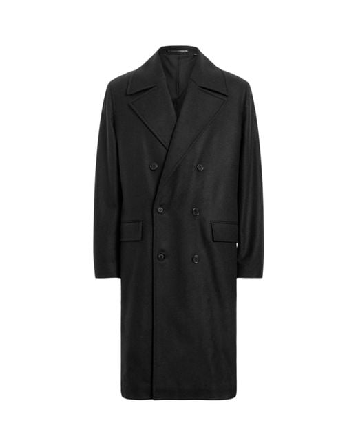 AllSaints Black Wool-Blend Curran Overcoat for men