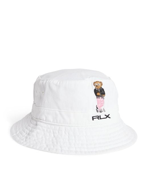RLX Ralph Lauren White Embroidered Polo Bear Bucket Hat for men