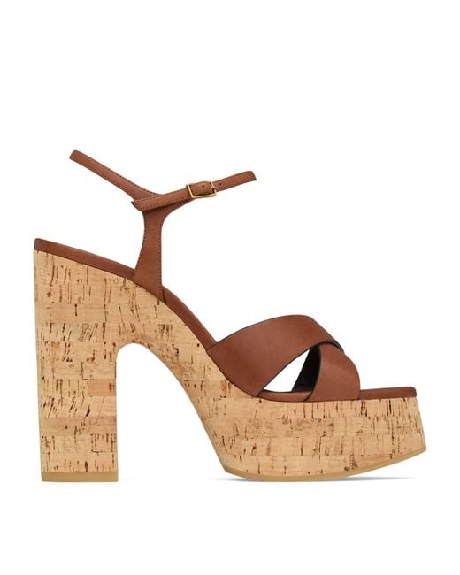 Saint Laurent Brown Leather Bianca Platform Sandals 85