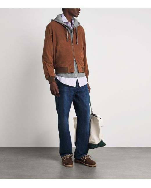 Polo Ralph Lauren Brown Goat Suede Charleton Bomber Jacket for men