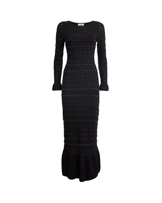 Sandro Black Rhinestone-Embellished Knitted Maxi Dress