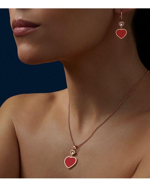 Chopard Metallic Carnelian And Diamond Happy Hearts Pendant