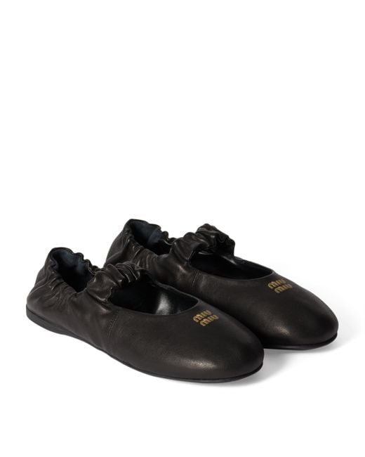 Miu Miu Black Leather Ballerina Flats For