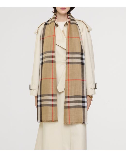 Burberry Natural Wool-Silk Reversible Check Scarf